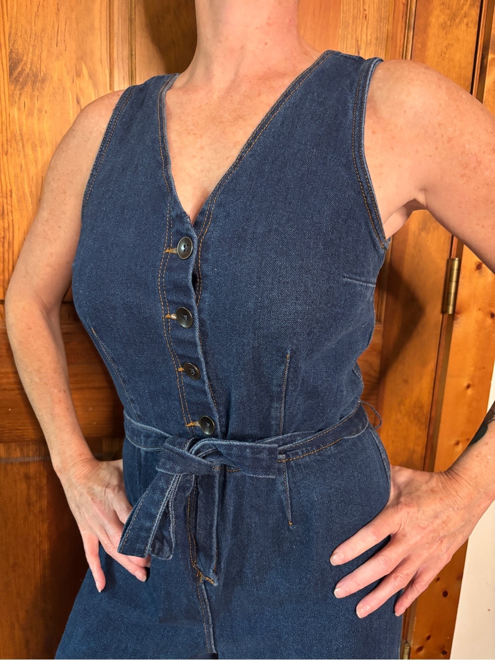 Universal Thread Dark Blue Denim Belted Button-Front Sleeveless Jumpsuit SO CUTE